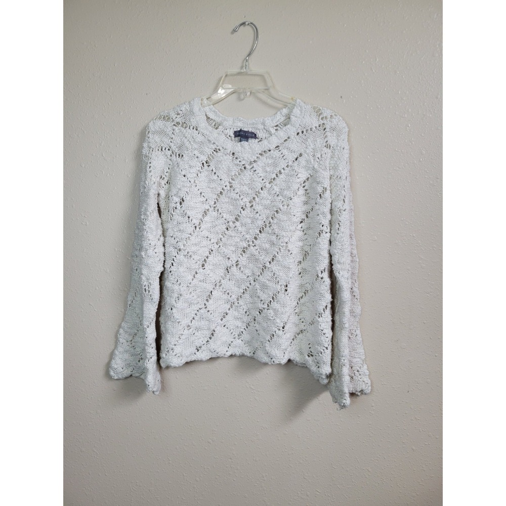 Kendall & Kylie Women's Crochet Knit Sweater Cream Long Sleeve Sz M